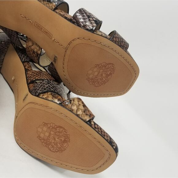 Vince Camuto NEW Block Heel Snake Sandals Black and Brown Zipper Back Size 9 1/2 - Picture 10 of 12